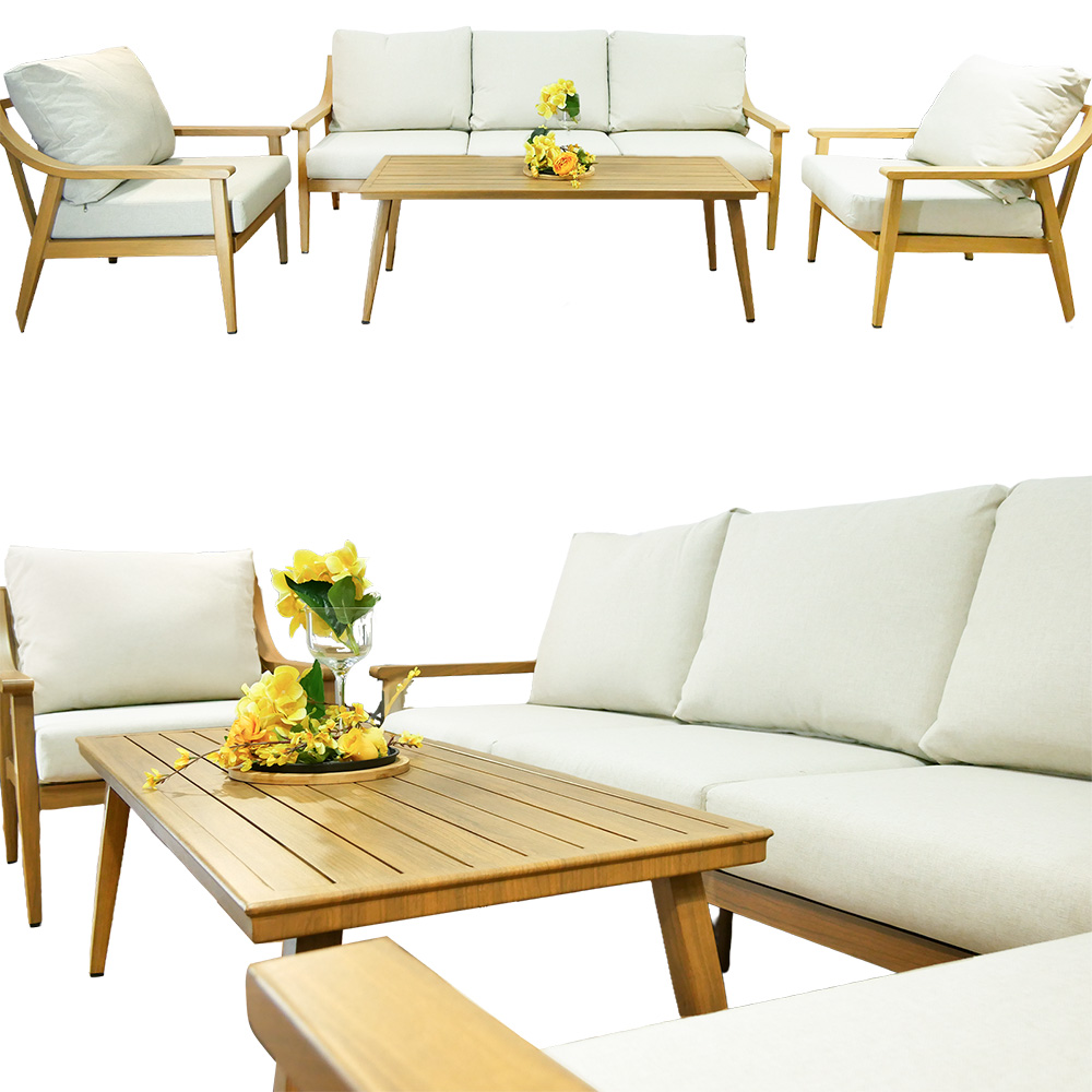 Zahradní sestava k sezení NIKOZJA | stolek + pohovka + 2 křeslo | béžová/hliník | polstrování v ceně | ALM9552