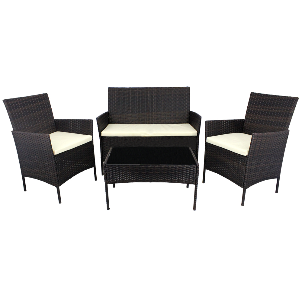 Zahradní sestava k sezení NALORA | stůl + pohovka + 2x křeslo | hnědá | polstrování v ceně | SAD1408