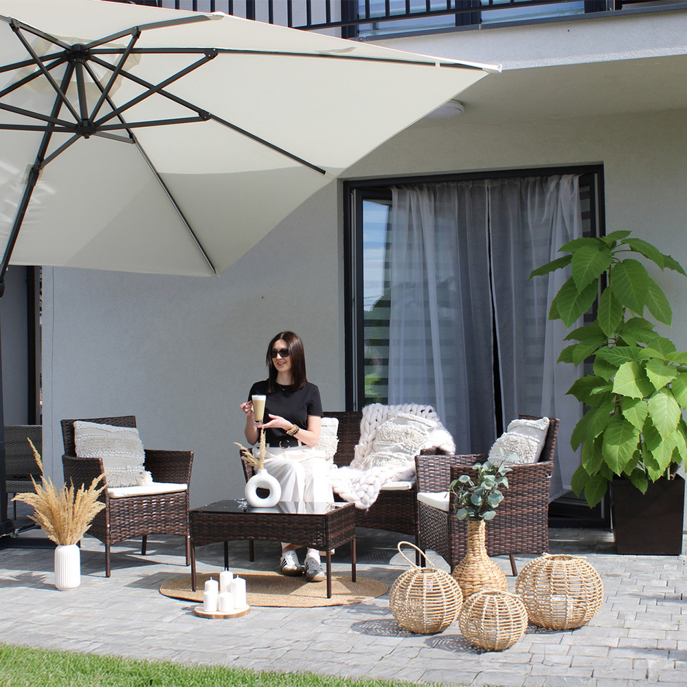 Zahradní sestava k sezení NALORA | stůl + pohovka + 2x křeslo | hnědá | polstrování v ceně | SAD1408