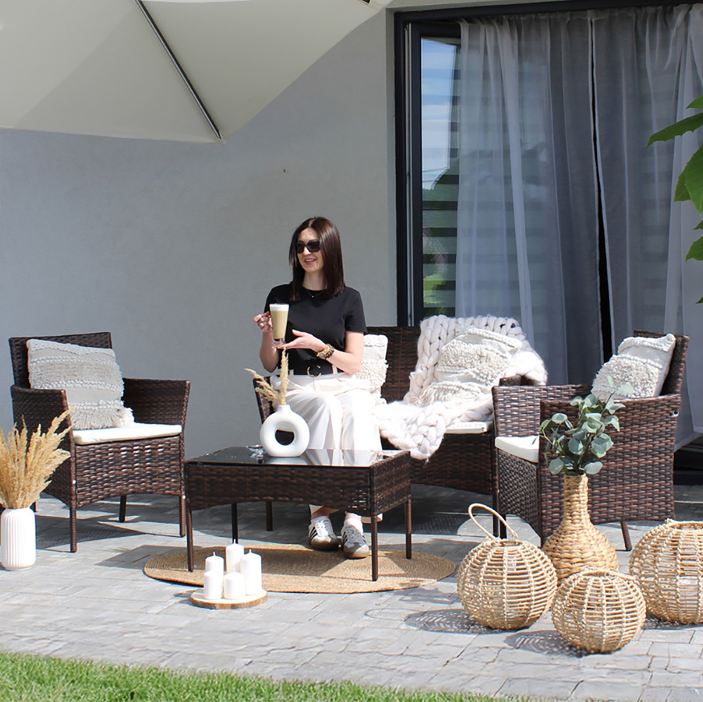 Zahradní sestava k sezení NALORA | stůl + pohovka + 2x křeslo | hnědá | polstrování v ceně | SAD1408