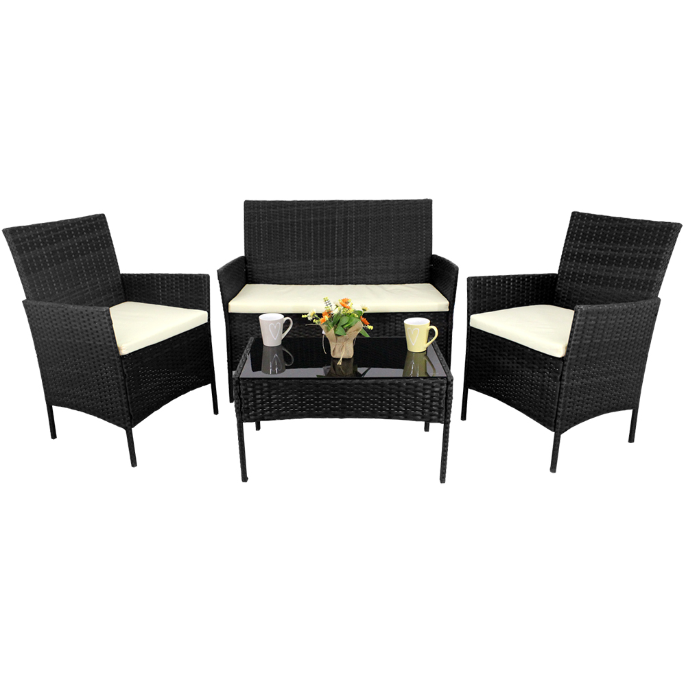 Zahradní sestava k sezení SORINO | stůl + pohovka + 2x křeslo | černá | polstrování v ceně | SAD0849