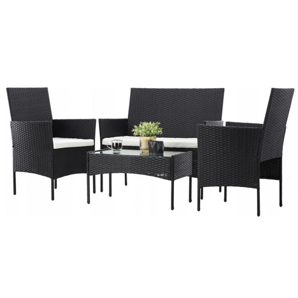 Zahradní sestava k sezení SORINO | stůl + pohovka + 2x křeslo | černá | polstrování v ceně | SAD0849