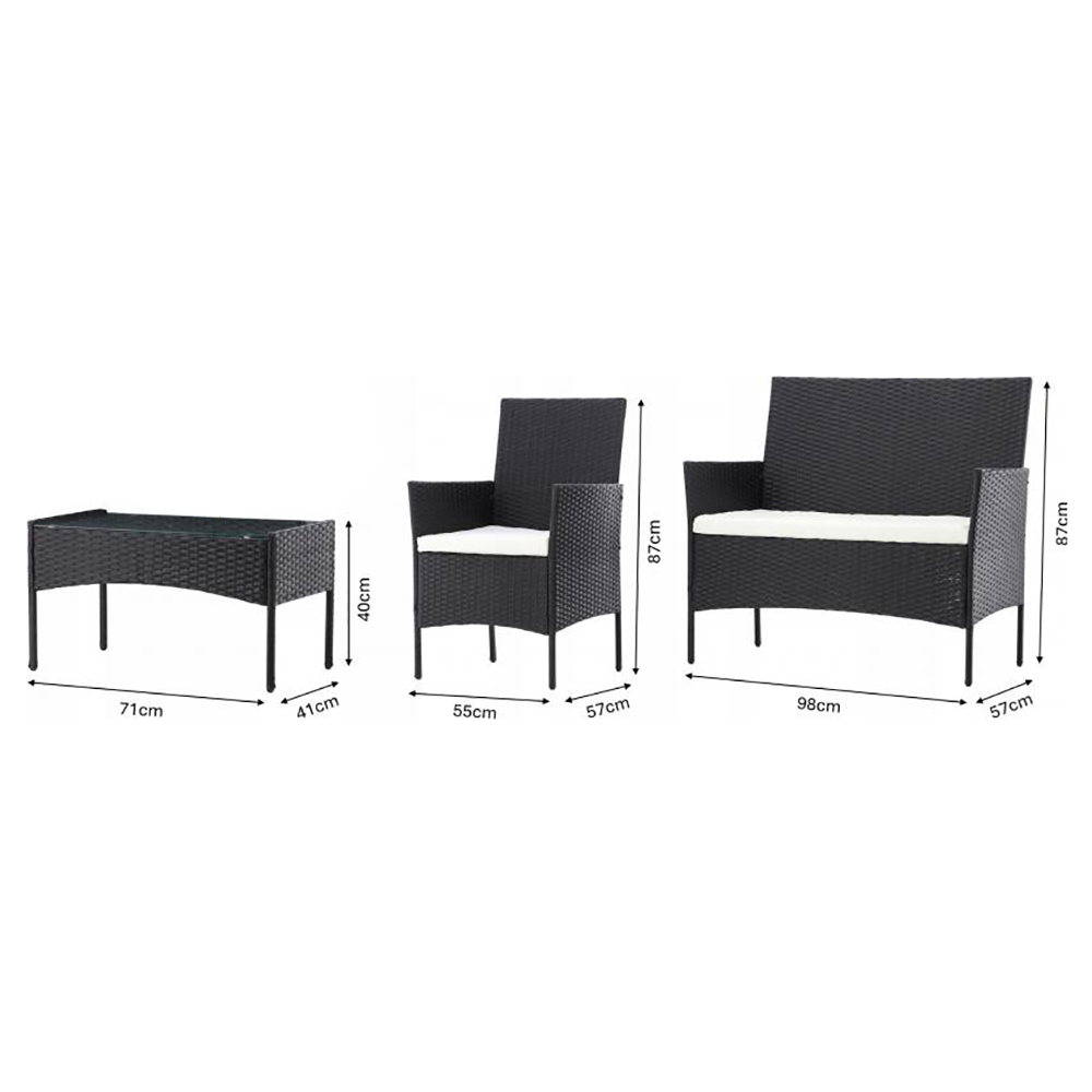 Zahradní sestava k sezení SORINO | stůl + pohovka + 2x křeslo | černá | polstrování v ceně | SAD0849