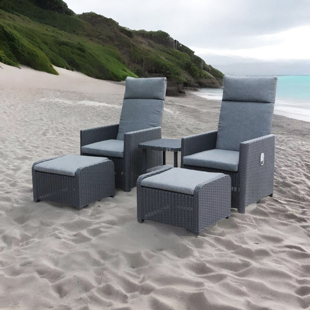 Zahradní sestava k sezení RELIVO | stolek + 2x křeslo + 2x podnožka | antracit | polstrování v ceně | ZUM6430