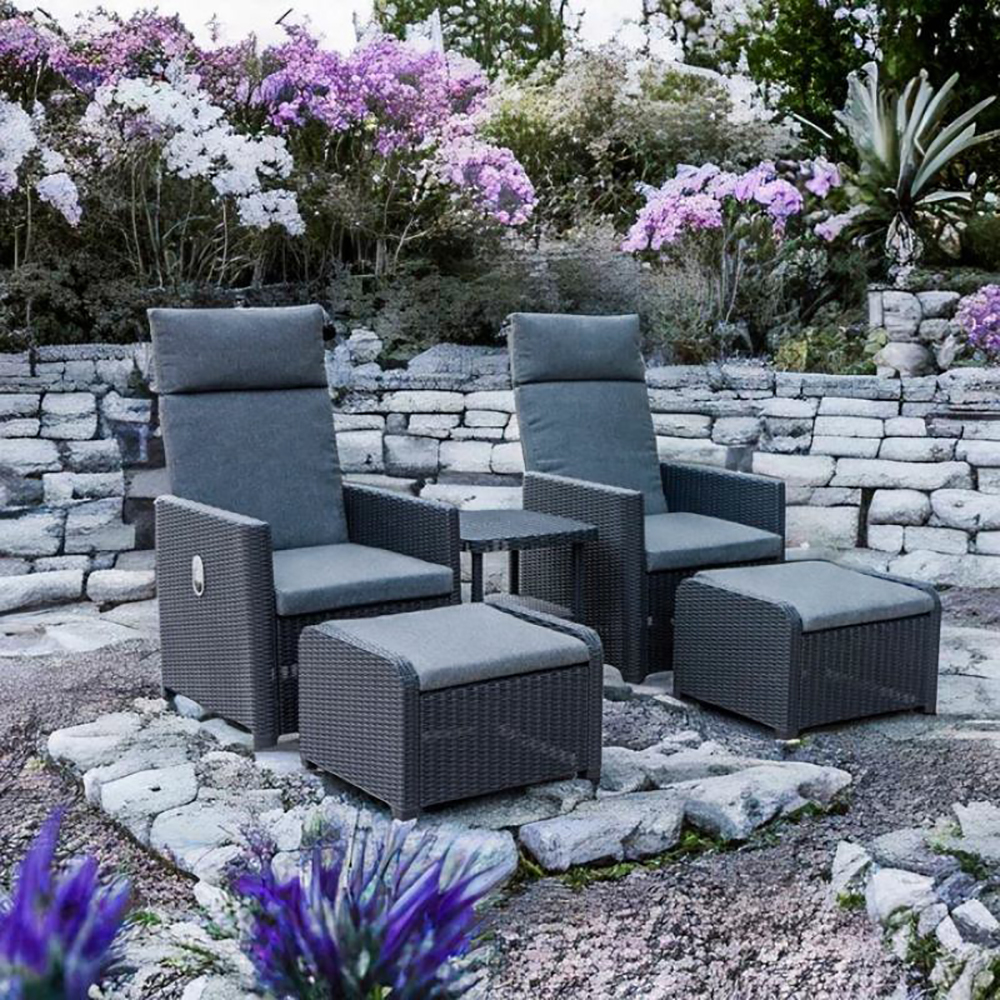 Zahradní sestava k sezení RELIVO | stolek + 2x křeslo + 2x podnožka | antracit | polstrování v ceně | ZUM6430