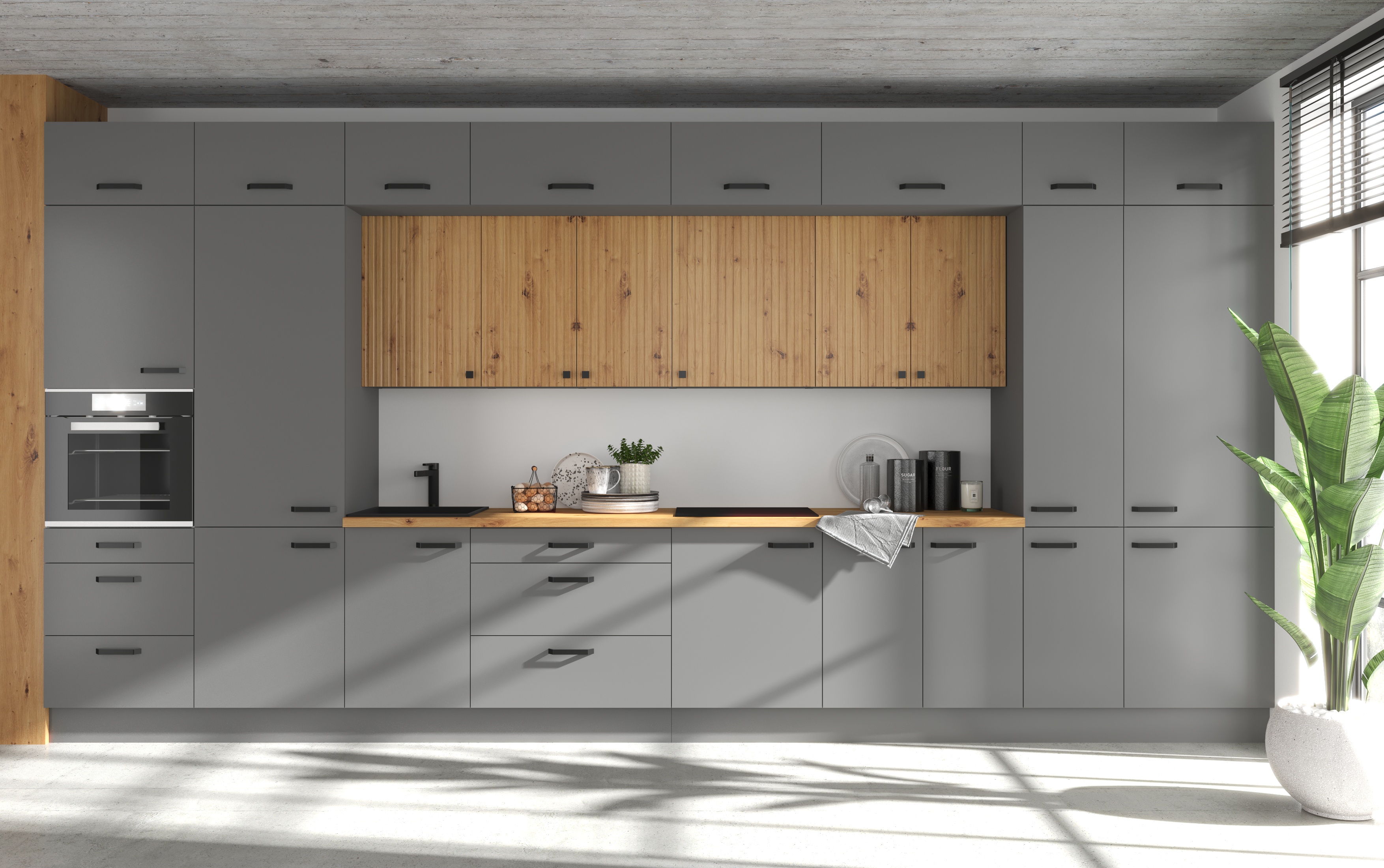 NESSANT se | vysoká skříňka 60 DP-215 2F na vestavnou troubu | 60 cm | šedá