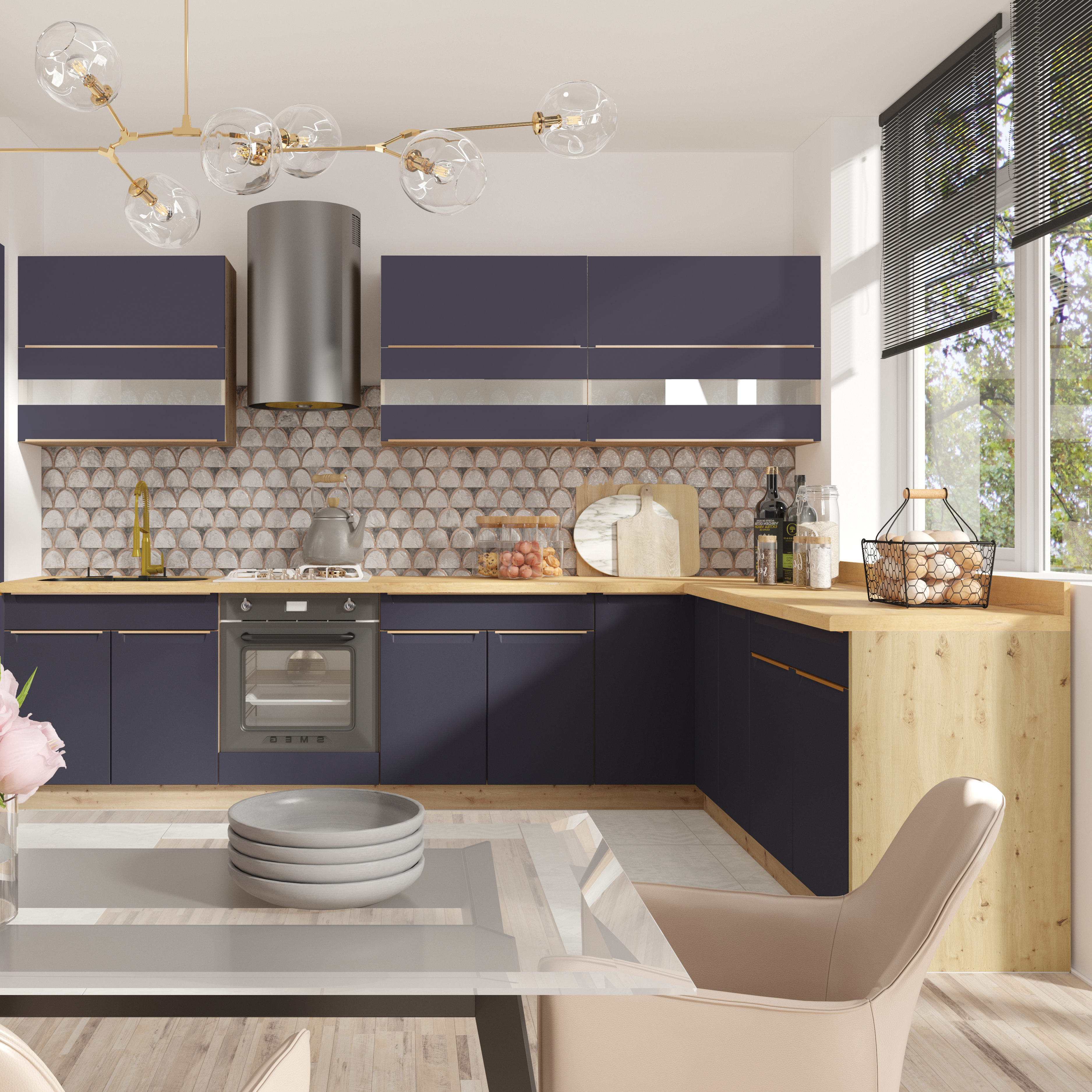 GLAMOUR m | horní skříňka GLA-37G na vestavnou digestoř | 60 cm | modrá mat