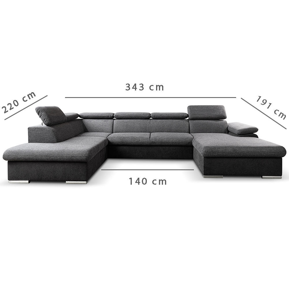 Sedací souprava COOL II | 220x343x191 cm | rozkládací + 2x úložný prostor | PRAVÁ | Letto 97 studená šedá