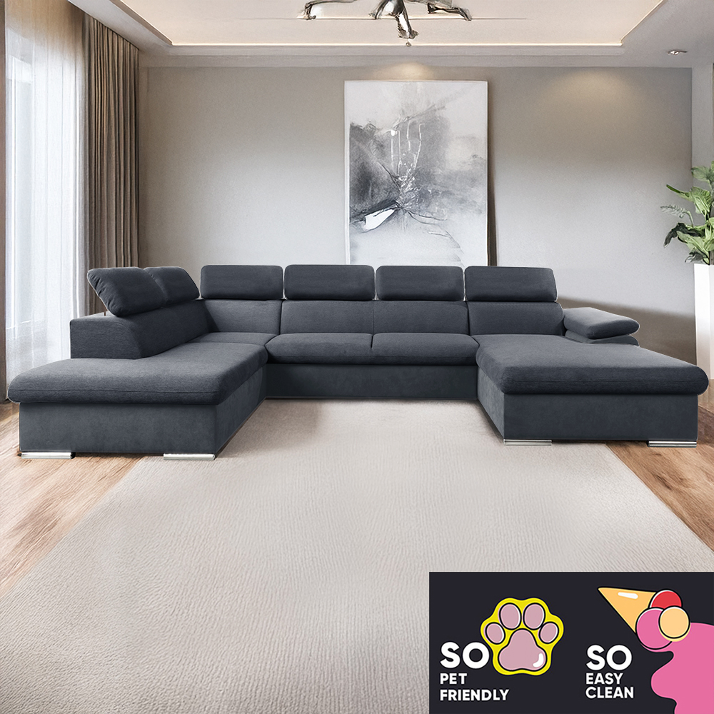 Sedací souprava COOL II | 220x343x191 cm | rozkládací + 2x úložný prostor | PRAVÁ | Letto 97 studená šedá