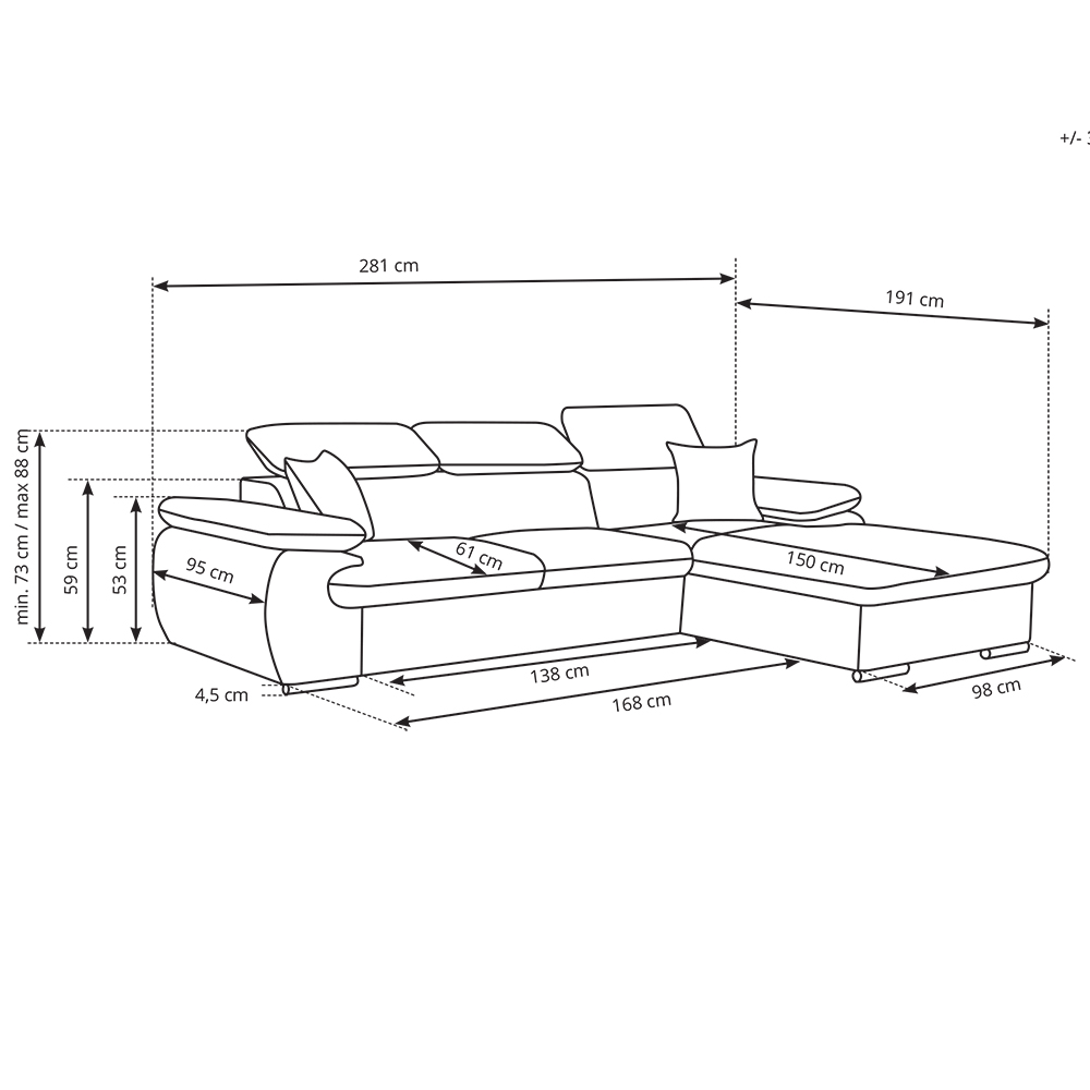 Sedací souprava COOL | 191x281 cm | rozkládací + úložný prostor | LEVÁ | LETTO 92