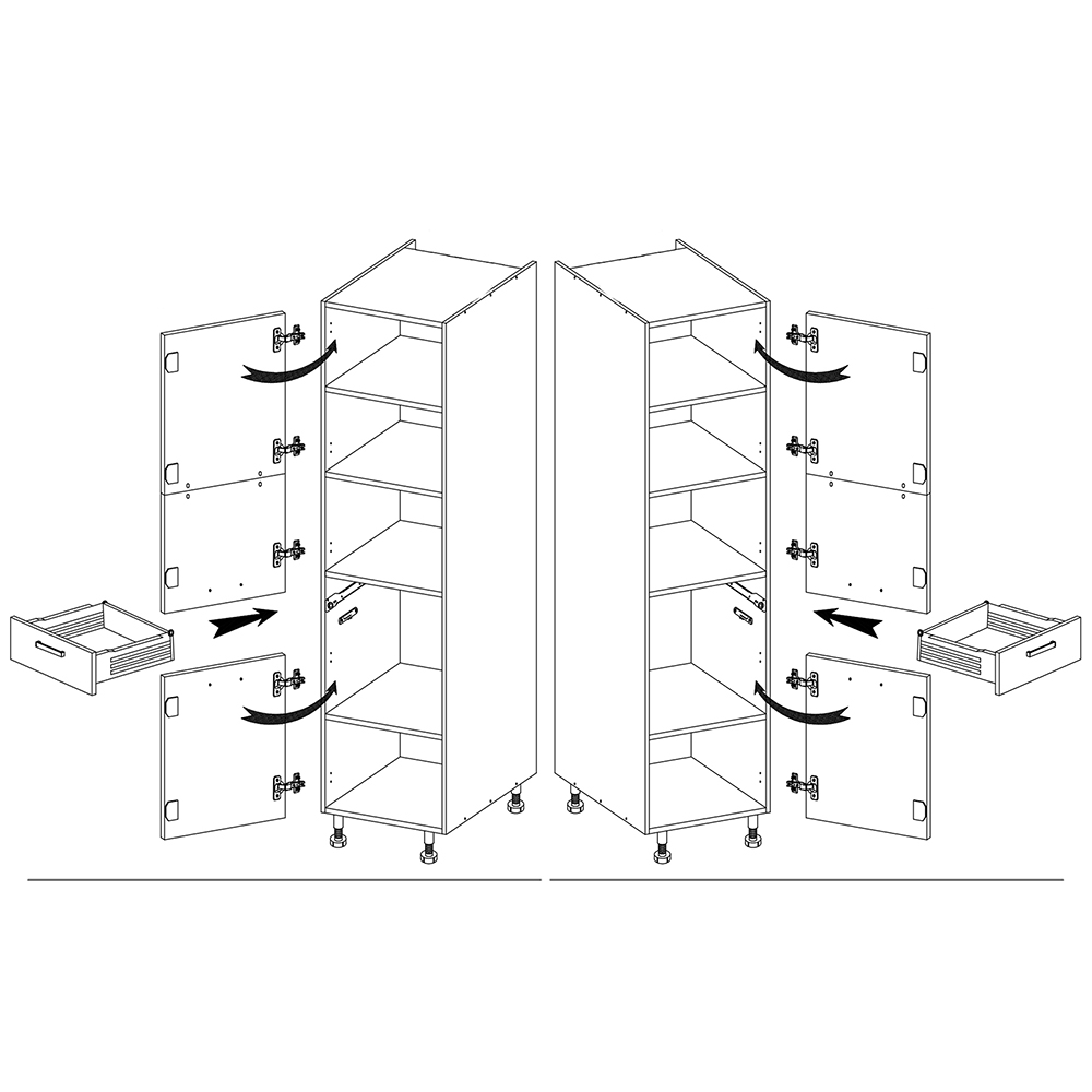 Kuchyňská linka CREATIVA | 190x330 cm + 140 cm | VÝBĚR KORPUSU a KOVÁNÍ | bílá lesk