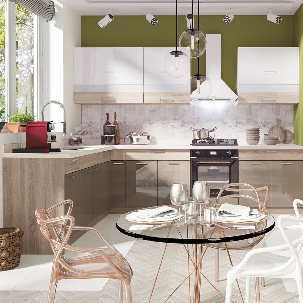 PREMIO sc | dolní skříňka PRE-13D dřezová | 90 cm | sonoma/capuccino lesk