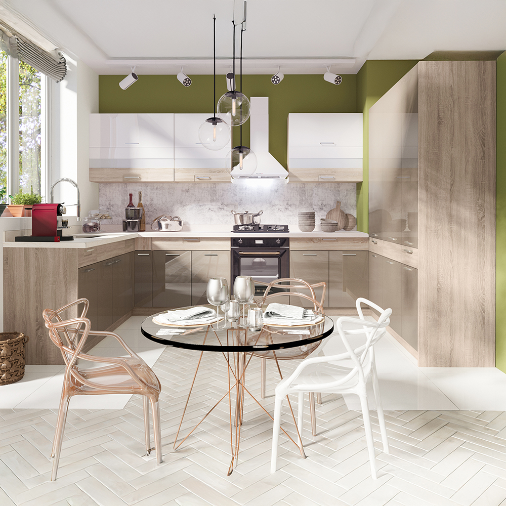 PREMIO sc | dolní skříňka PRE-14D rohová | 70x100 cm | sonoma/capuccino lesk