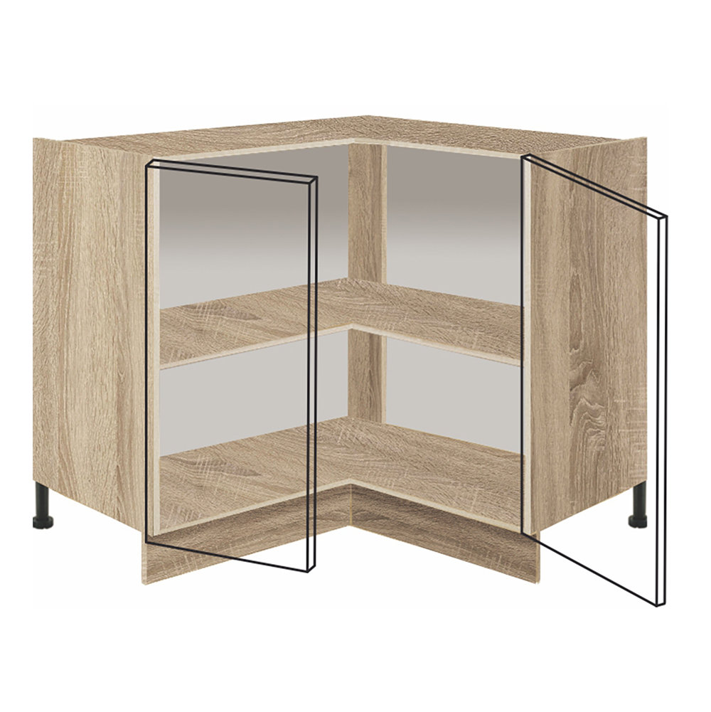 PREMIO sc | dolní skříňka PRE-16D rohová | 90x90 cm | sonoma/capuccino lesk