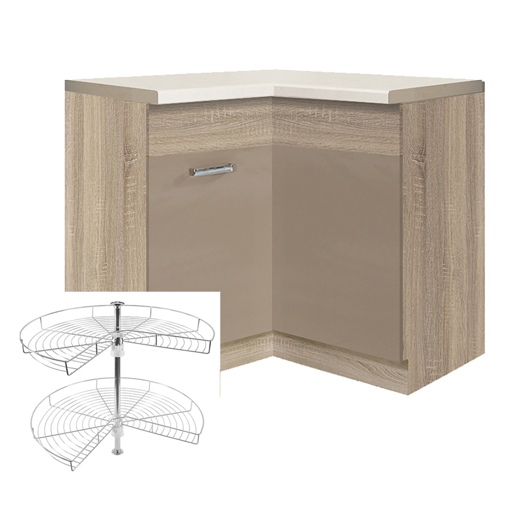 PREMIO sc | dolní skříňka PRE-16D s otočnou policí | 90x90 cm | sonoma/capuccino lesk