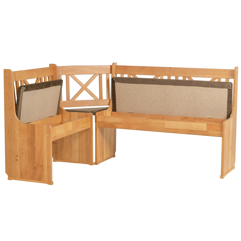 Rohový jídelní set | rohová lavice + stůl + 2x taburet | olše | hnědá látka s EASY CLEAN úpravou