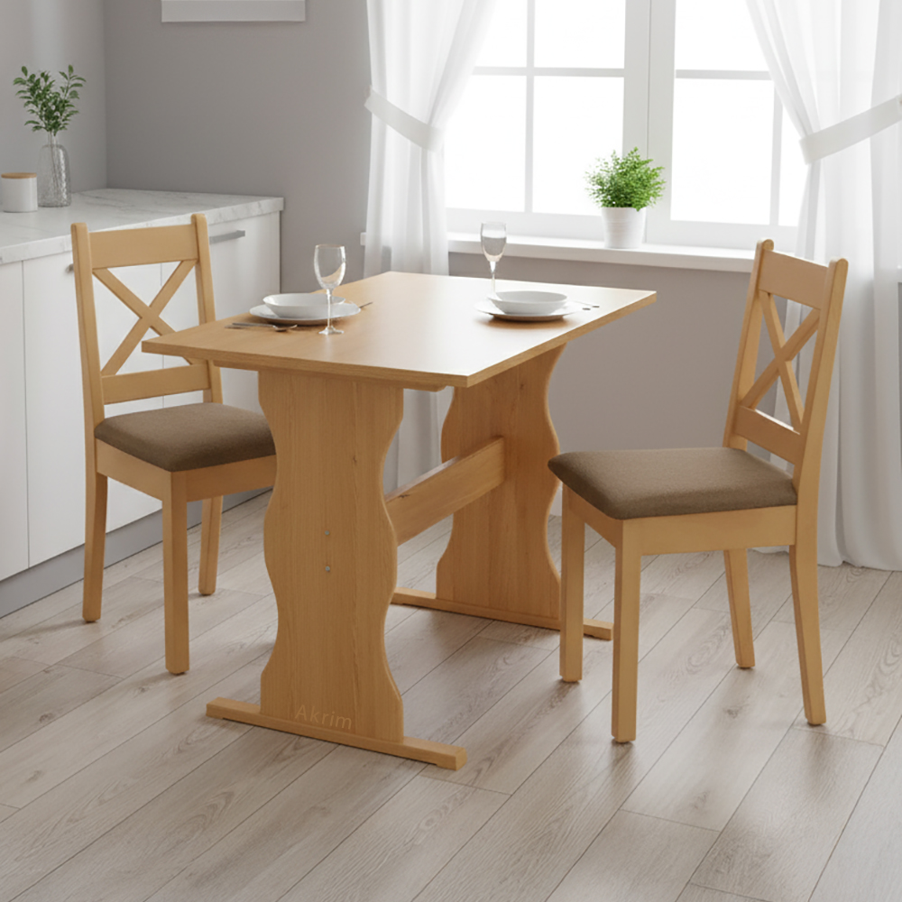 Jídelní set | stůl + 2x židle | olše | hnědá látka s EASY CLEAN úpravou