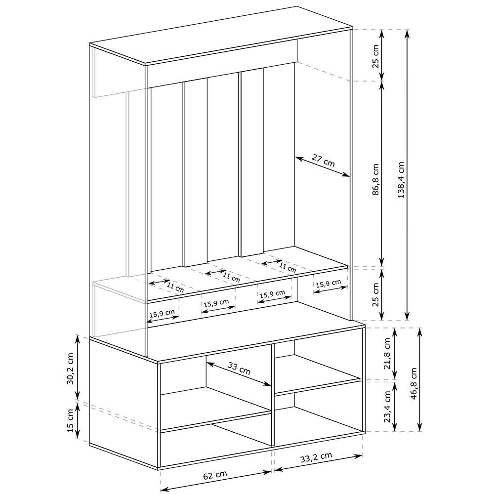 Předsíňová stěna SPOT | 100 cm | se zrcadlem | stone green zelená