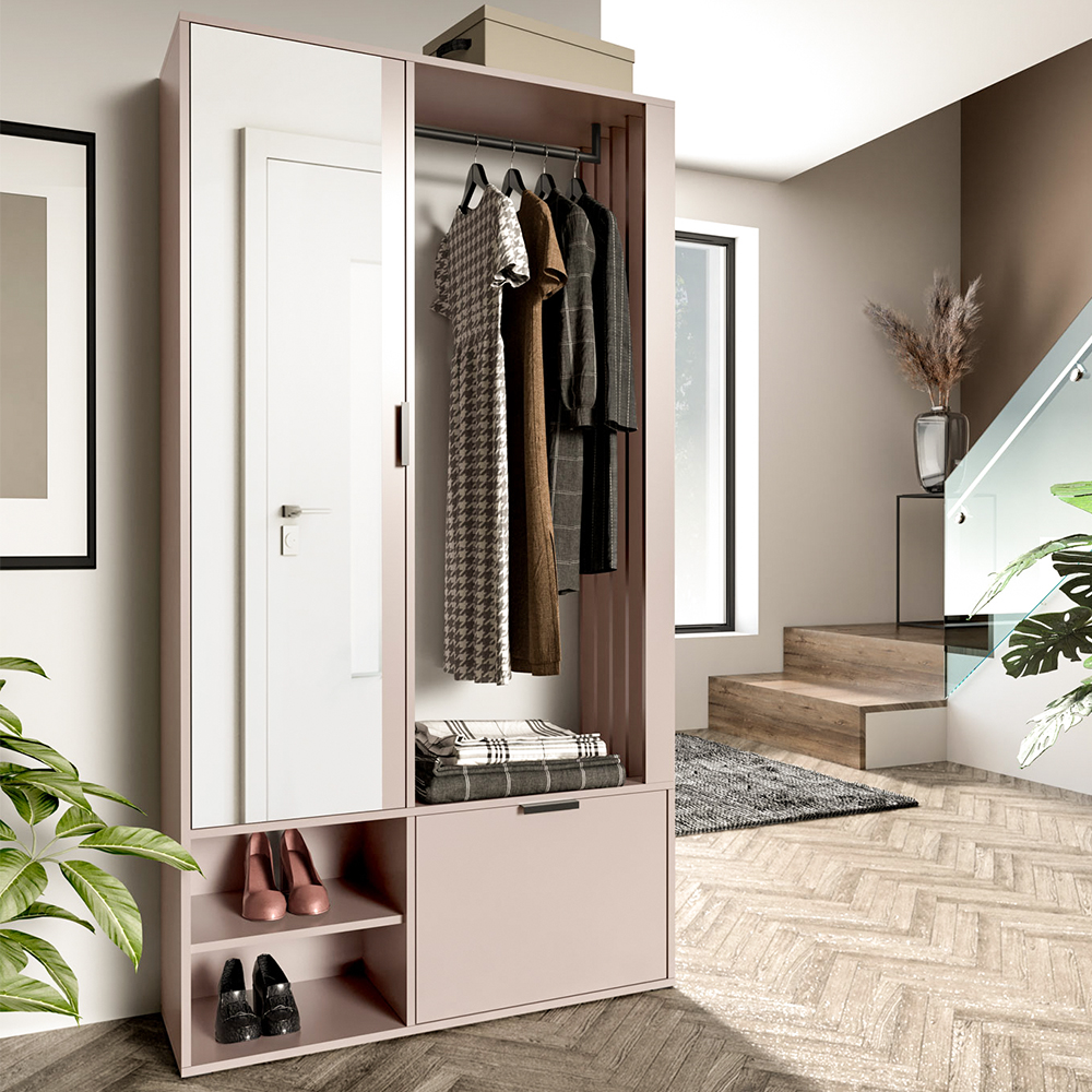 Předsíňová stěna MILON | 100 cm | se zrcadlem | UNI provedení | kašmír