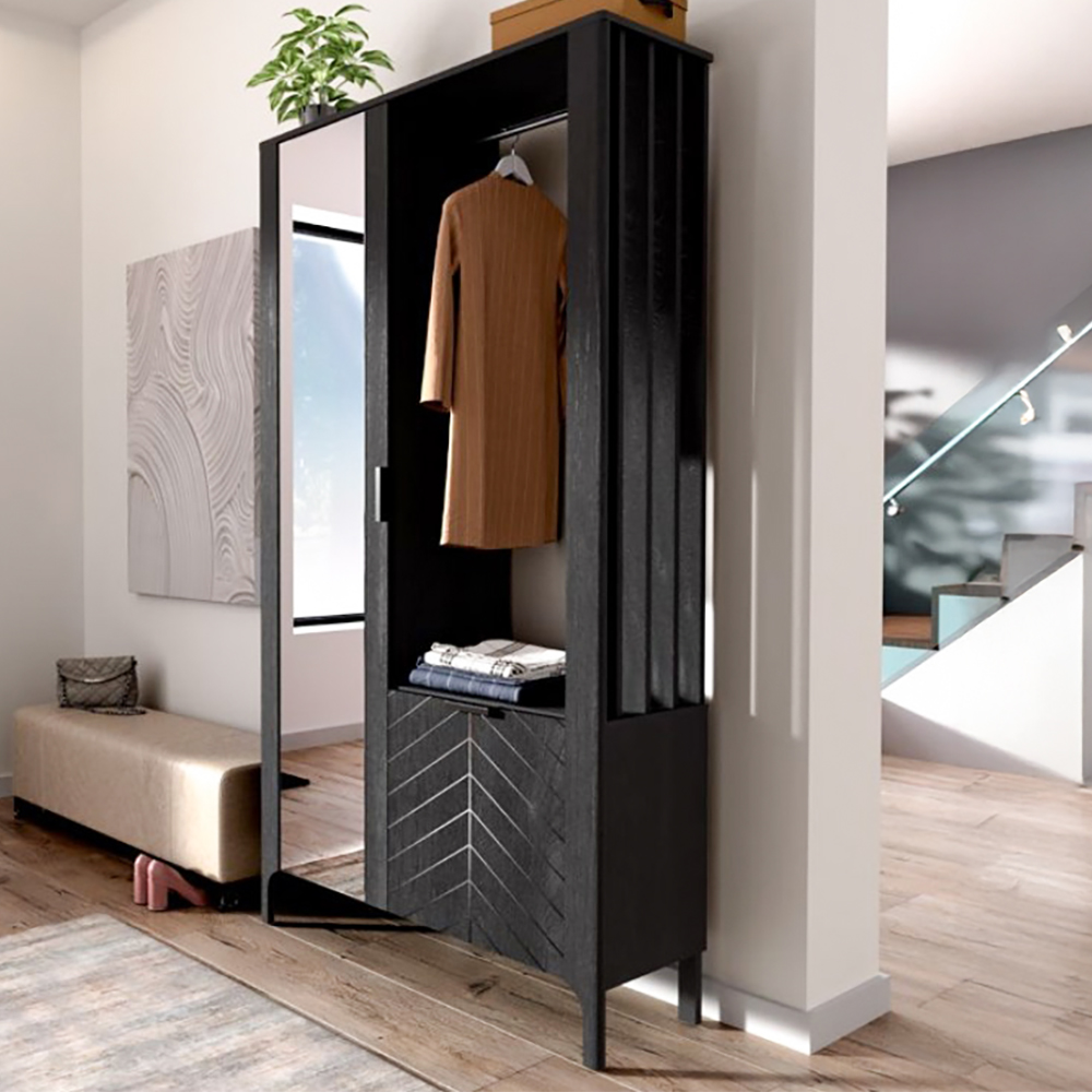 MILUMI c | předsíňová stěna MM-11 | 105 cm | se zrcadlem | černá