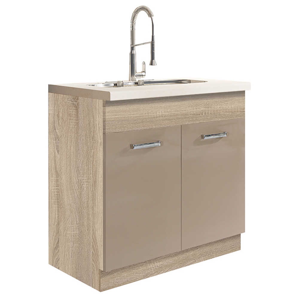 Kuchyňská linka PREMIO |  270 cm | sonoma/bílá/cappuccino lesk