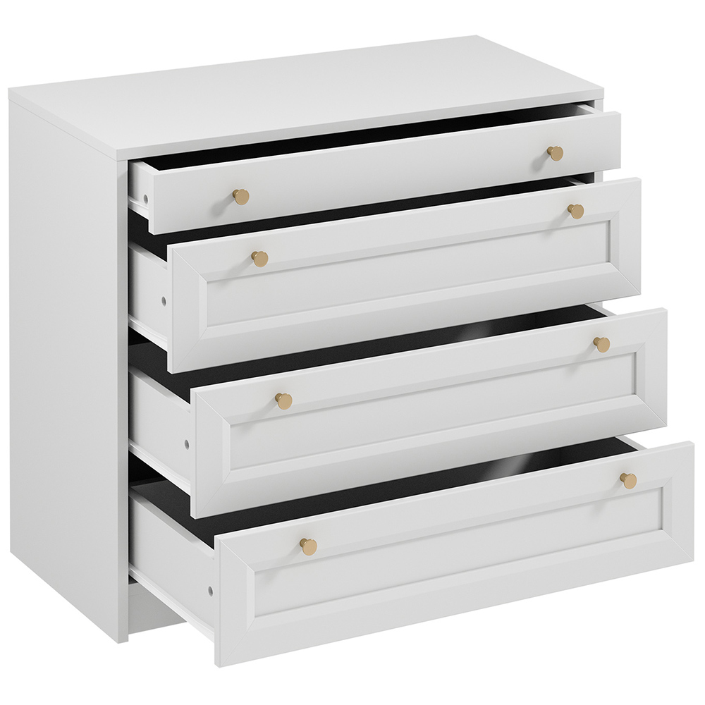 Komoda REL K4S | 90 cm | bílá | lamino o síle 18 mm + ozdobné MDF lišty 18 mm