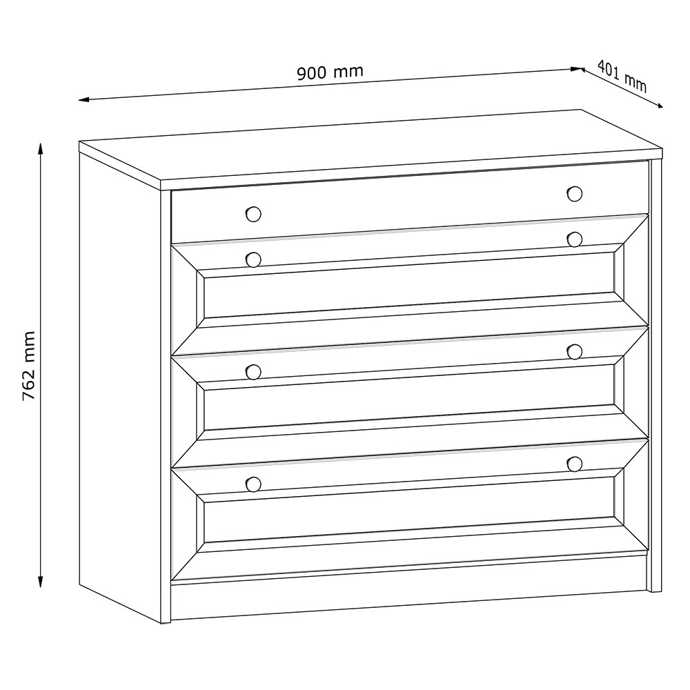 Komoda REL K4S | 90 cm | bílá | lamino o síle 18 mm + ozdobné MDF lišty 18 mm