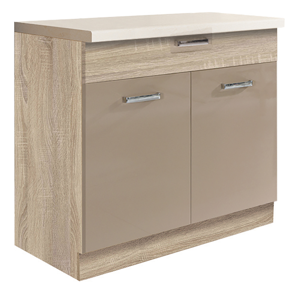 Kuchyňská linka PREMIO | 210x310 cm + 140 cm | sonoma/bílá/cappuccino lesk