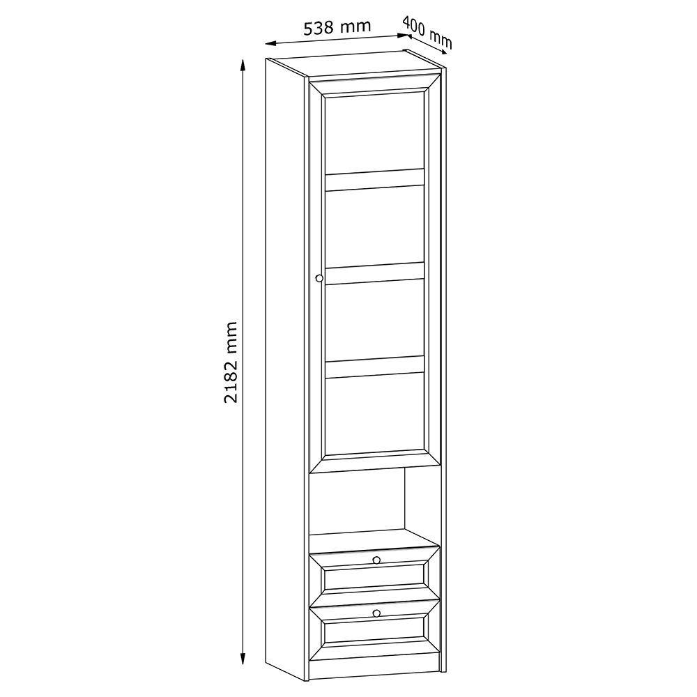 Šatní skříň REL S1D2S | UNI provedení | 53,8 cm | bílá | lamino 18 mm + ozdobné MDF lišty 18 mm