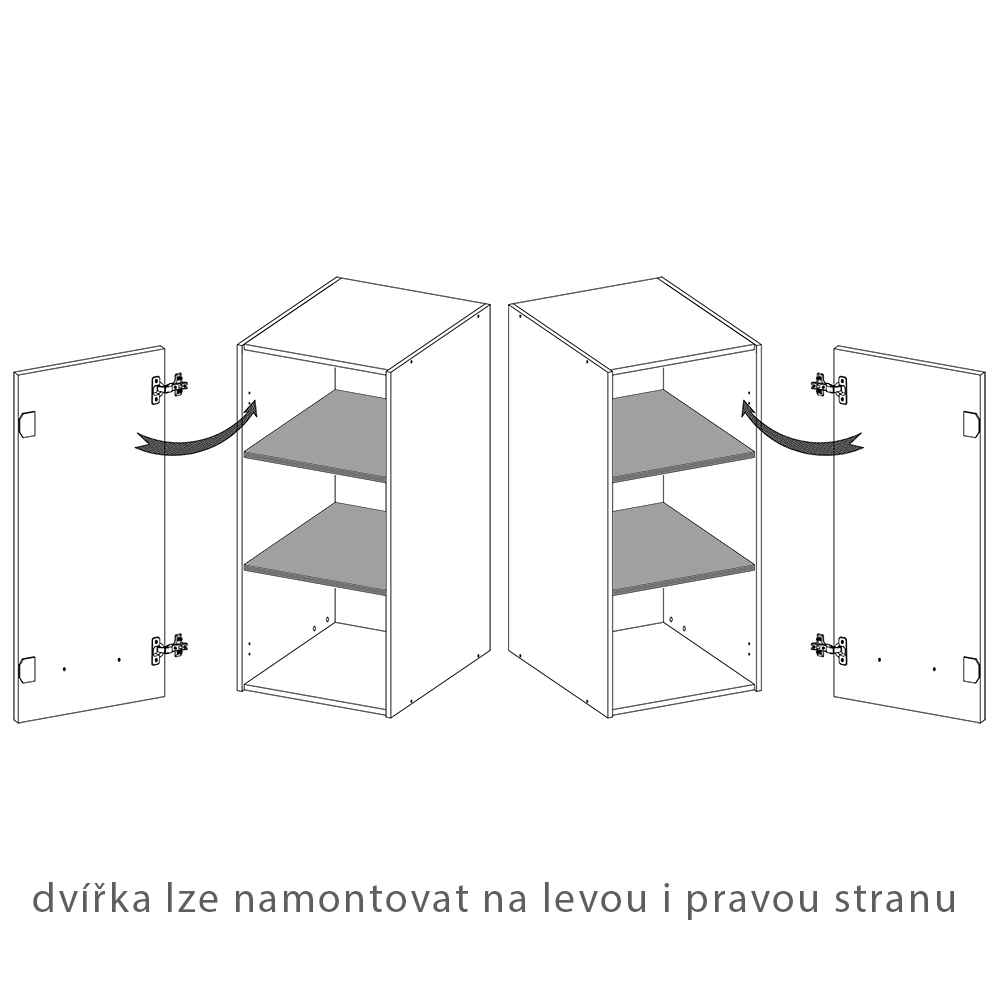 FAVORIT s | horní skříňka FL-32G policová | 45 cm | šedá lesk | VÝBĚR KORPUSU