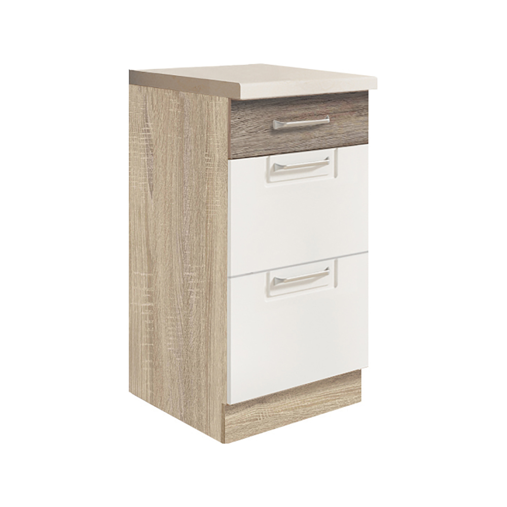 ECONO wh | dolní skříňka ECO-8D se zásuvkami | bílá lesk/san remo | VÝBĚR KORPUSU a KOVÁNÍ