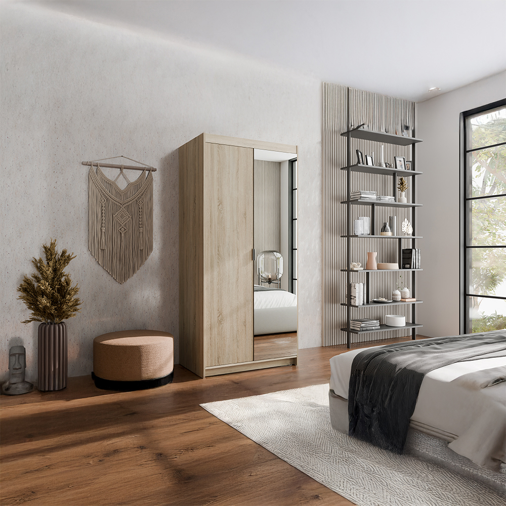 Šatní skříň ELENA 2D 1L + zrcadlo | 89,7 cm | dub sonoma