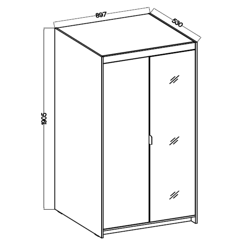 Šatní skříň ELENA 2D 1L + zrcadlo + nástavec | 89,7 cm | dub sonoma