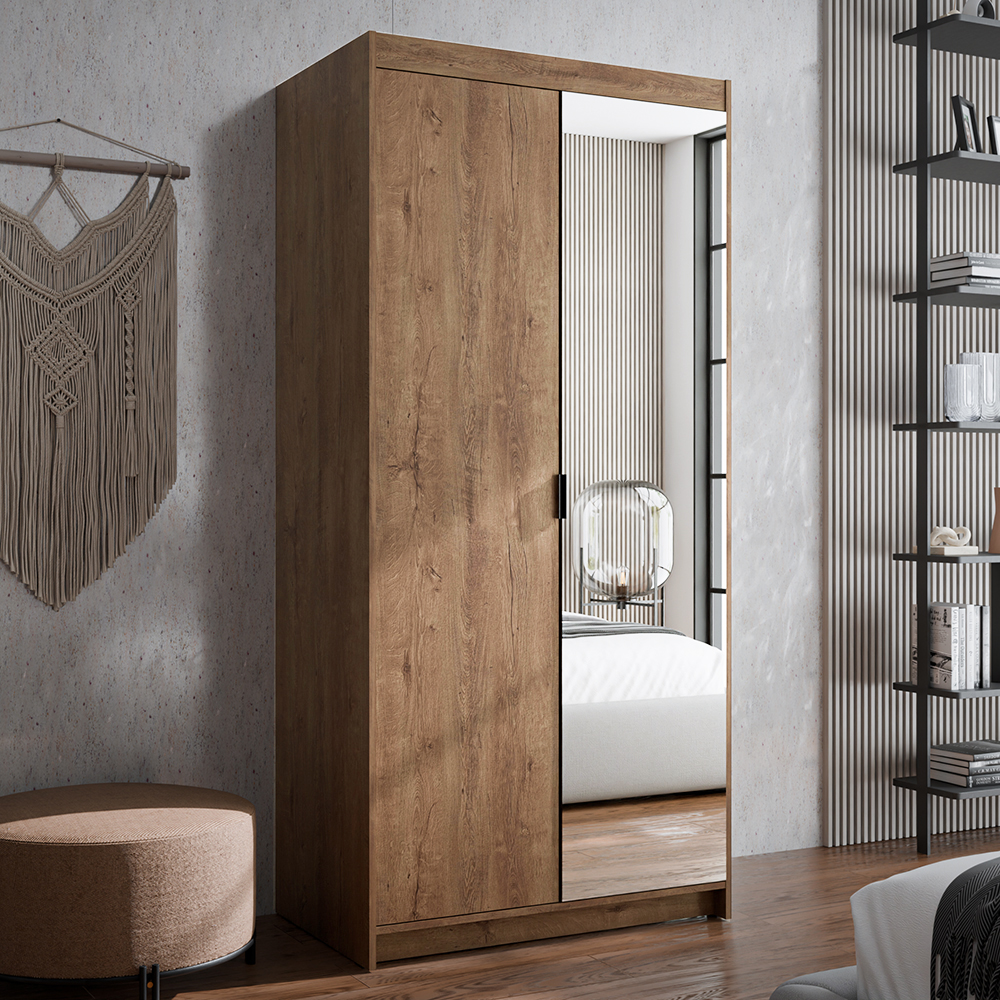 Šatní skříň ELENA 2D 1L + zrcadlo | 89,7 cm | dub lefkas