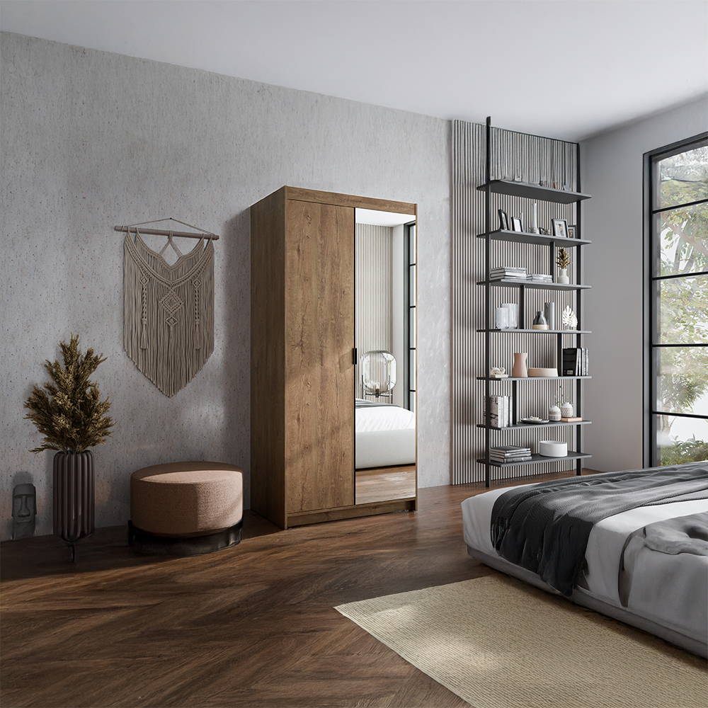 Šatní skříň ELENA 2D 1L + zrcadlo | 89,7 cm | dub lefkas