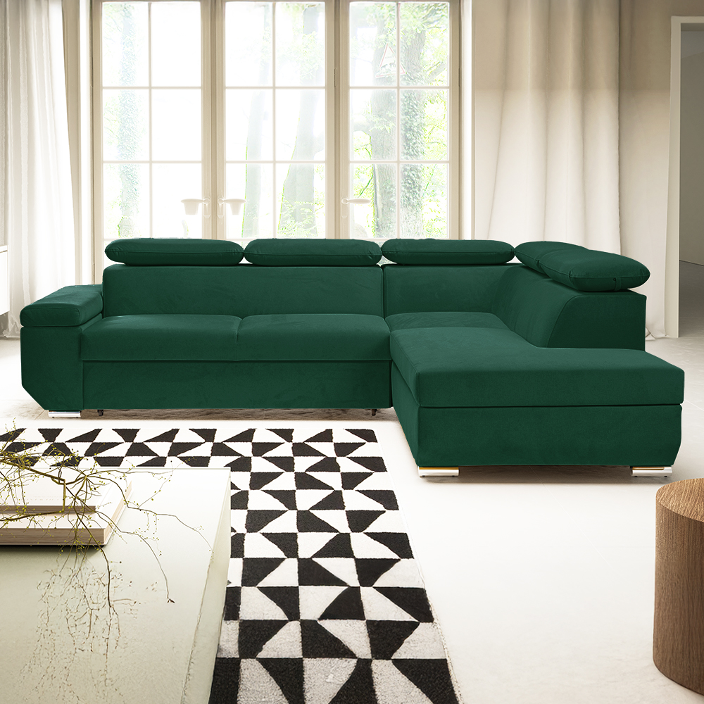 Sedací souprava LARS I | 264x215 cm | rozkládací + úložný prostor | AKCE | tmavě zelená 39