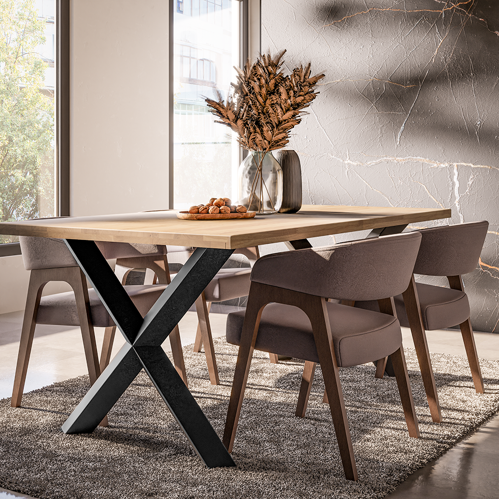 Jídelní stůl MALMO LINEAR | 180x100 cm | nerozkládací | dřevo MASIV dub + nohy kov černá