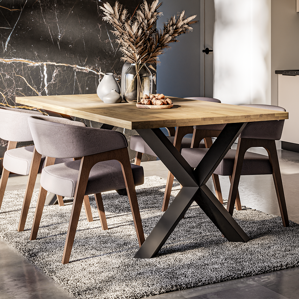 Jídelní stůl MALMO LINEAR | 180x100 cm | nerozkládací | dřevo MASIV dub + nohy kov černá