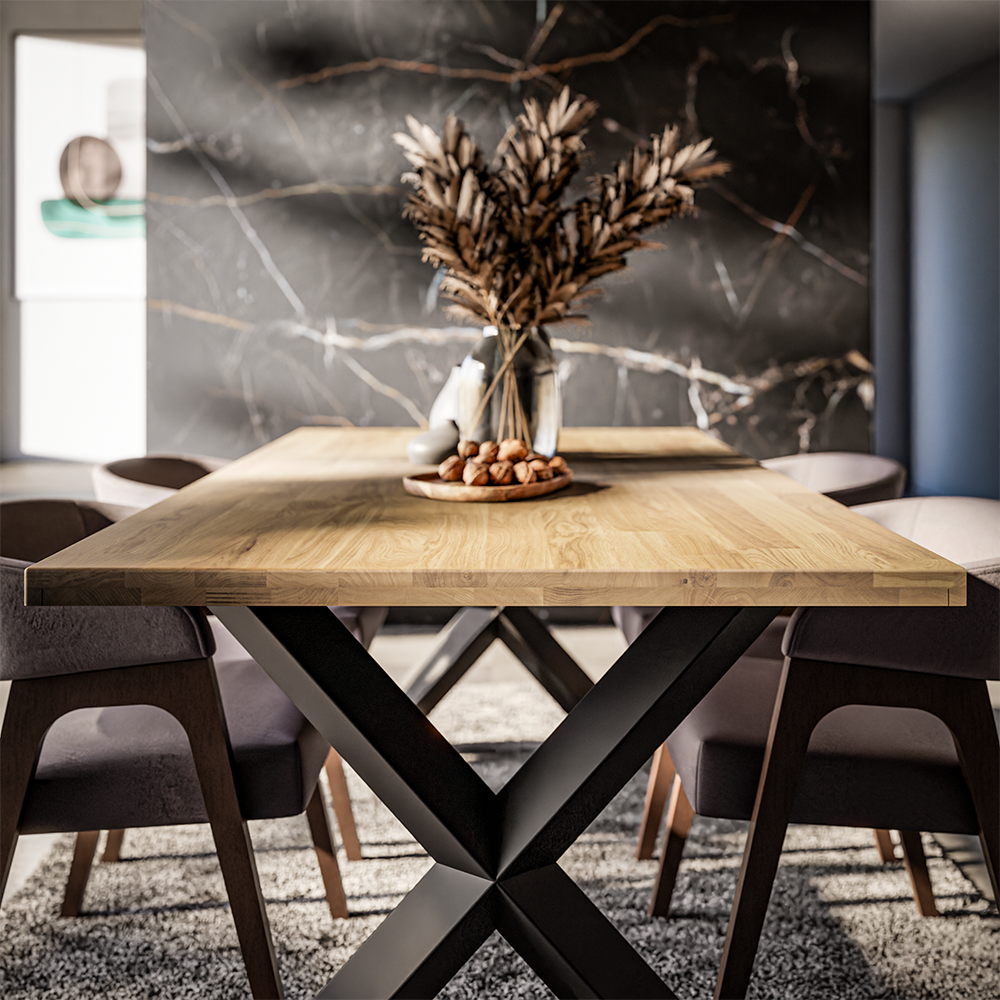 Jídelní stůl MALMO LINEAR | 180x100 cm | nerozkládací | dřevo MASIV dub + nohy kov černá