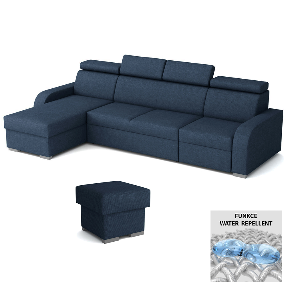Sedací souprava OSLO L + 1x taburet OSLO | 170x305 | rozkládací + úložný prostor | tmavě modrá WATER REPELLENT