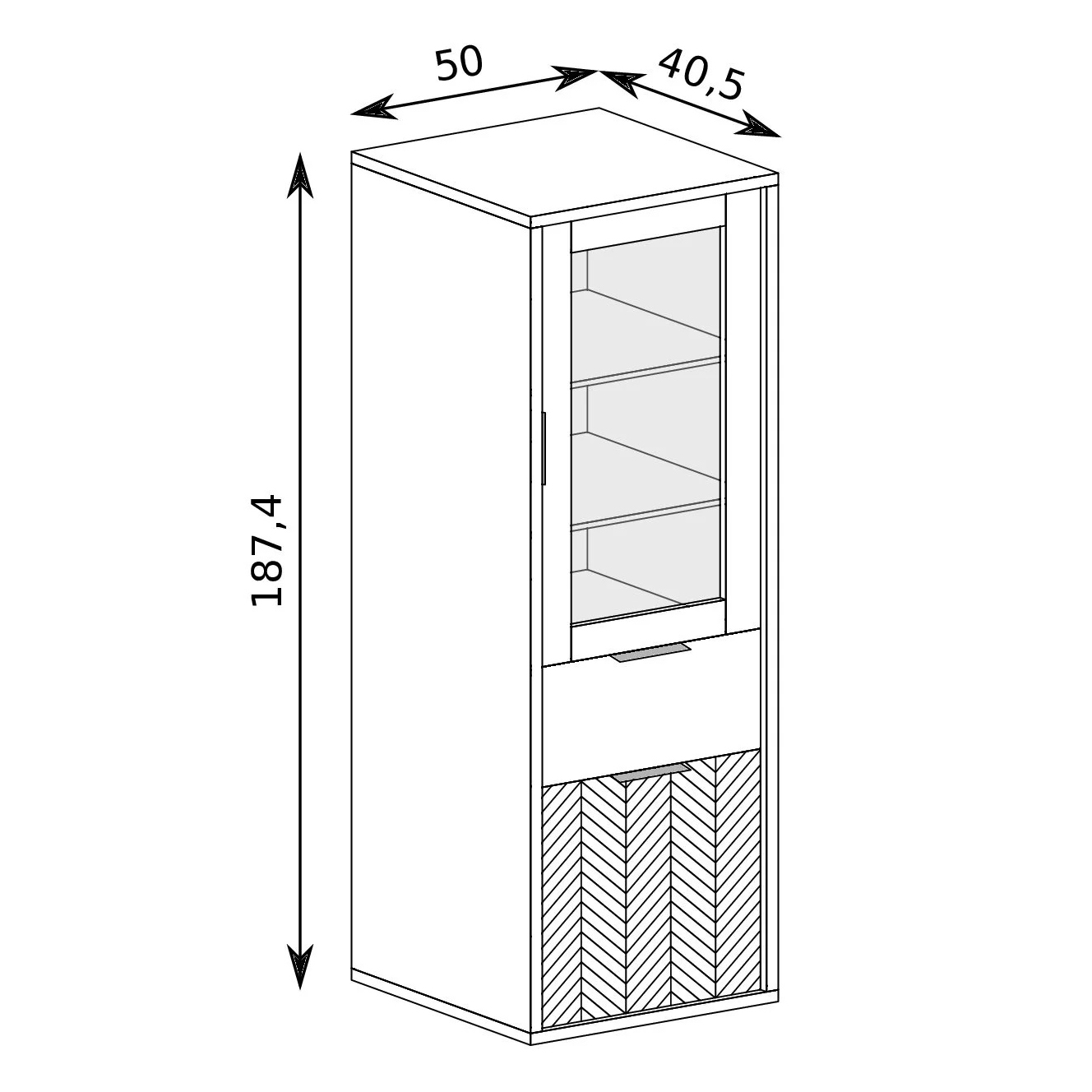 FONTI | vitrína F-2 + kovové nohy 12 cm | 50 cm | dub karamel | se zásuvkou