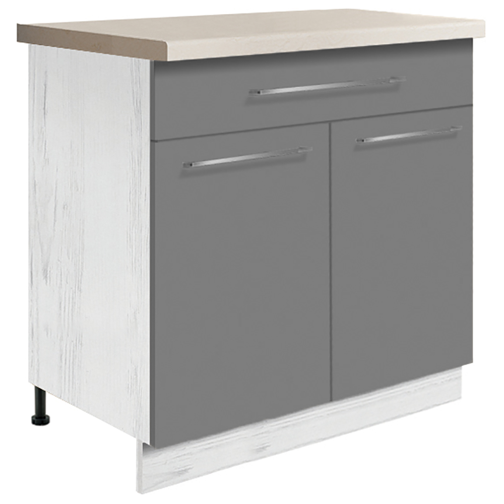 Kuchyňská linka CREATIVA | 270 cm | VÝBĚR KORPUSU a KOVÁNÍ | bílá lesk/šedá lesk