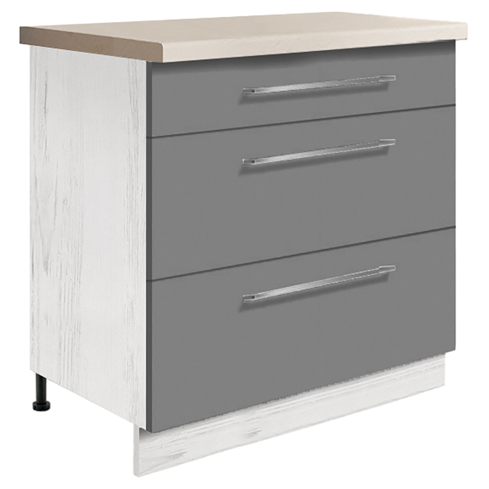 Kuchyňská linka CREATIVA | 230x290 cm | VÝBĚR KORPUSU a KOVÁNÍ | bílá lesk/šedá lesk