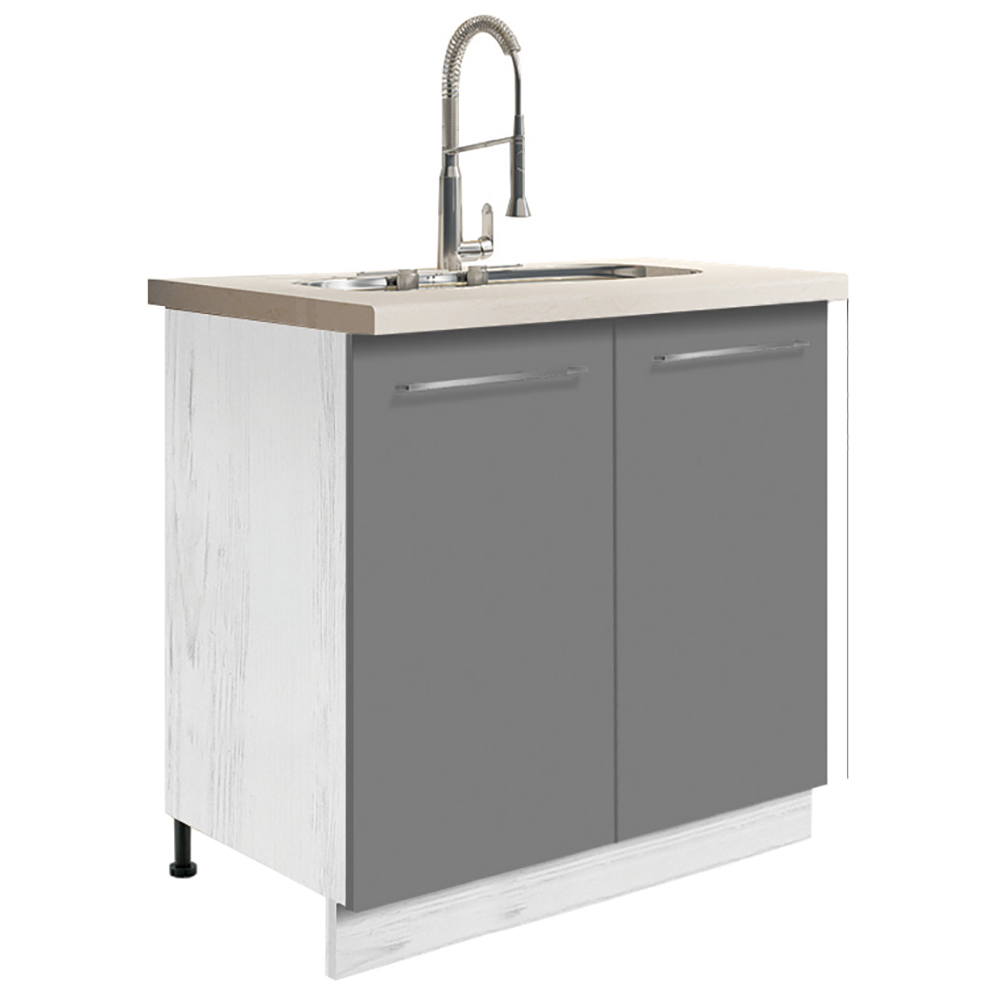 Kuchyňská linka CREATIVA | 230x290 cm | VÝBĚR KORPUSU a KOVÁNÍ | bílá lesk/šedá lesk