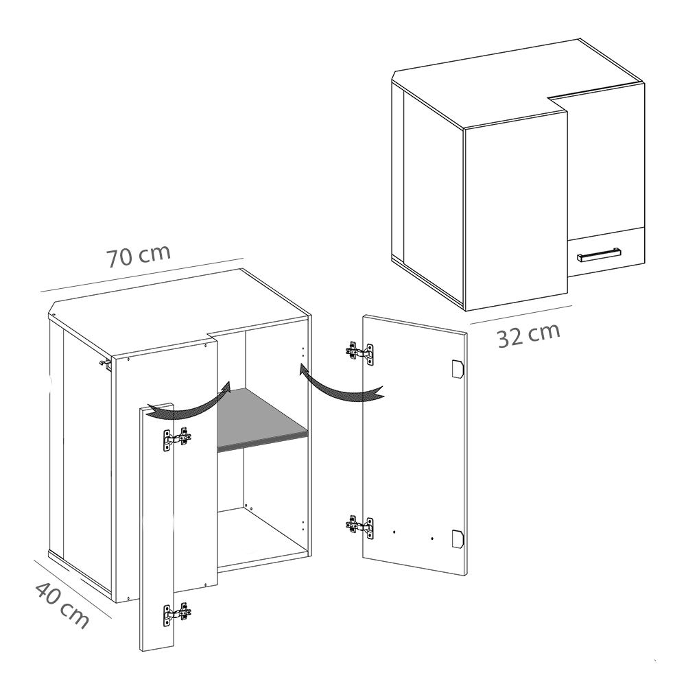 SMART s | horní skříňka rohová SC-45G | 40x70 cm | VÝBĚR KORPUSU | šedá mat