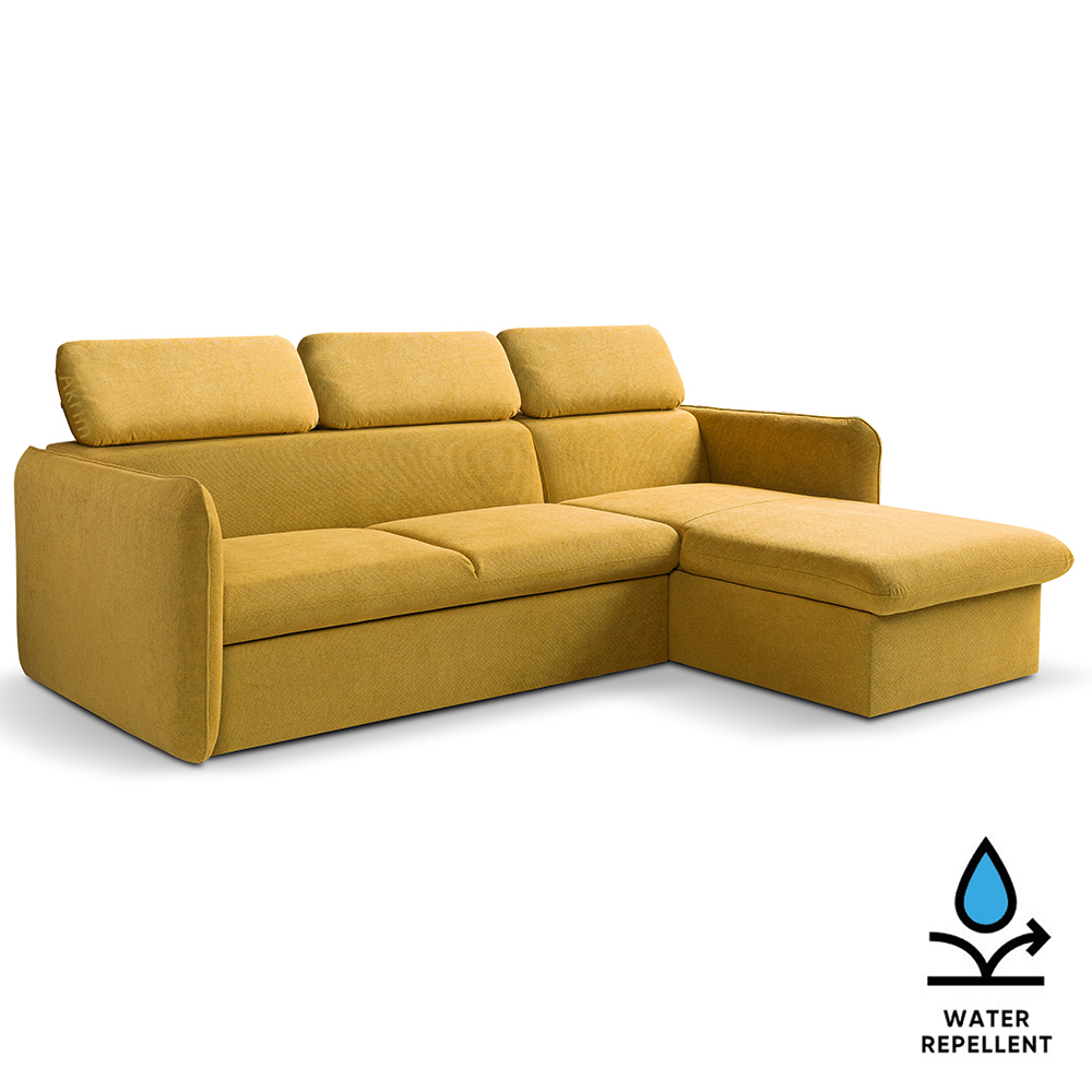 Malá sedací souprava SLIM | 235x179 cm | PRAVÁ | 48 hořčicová žlutá | rozkládací + úložný prostor