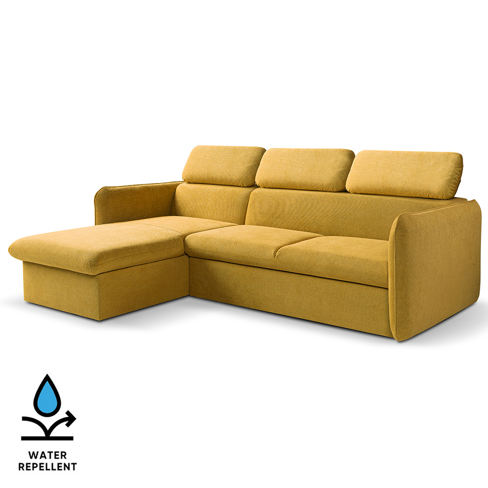 Malá sedací souprava SLIM | 179x235 cm | LEVÁ | 48 hořčicová žlutá | rozkládací + úložný prostor