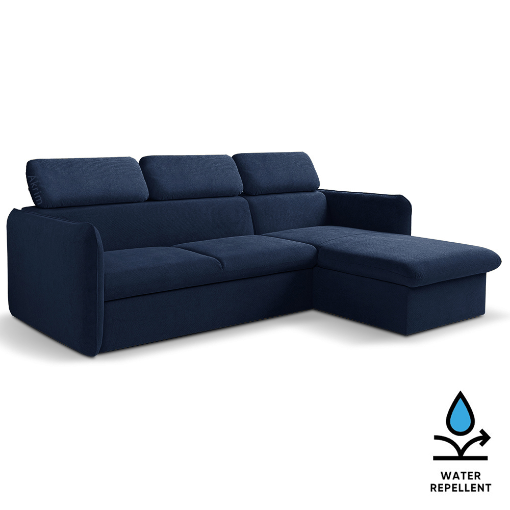 Malá sedací souprava SLIM | 235x179 cm | PRAVÁ | 79 temně modrá | rozkládací + úložný prostor