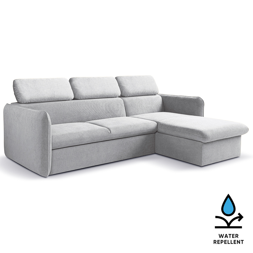 Malá sedací souprava SLIM | 235x179 cm | PRAVÁ | 80 světle šedá | rozkládací + úložný prostor