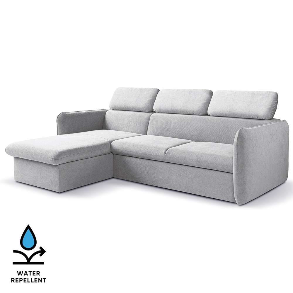 Malá sedací souprava SLIM | 179x235 cm | LEVÁ | 80 světle šedá | rozkládací + úložný prostor